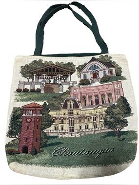 (Riddle Home&Gift) Chautauqua Scene Tapestry Tote Bag: 16” x 16”